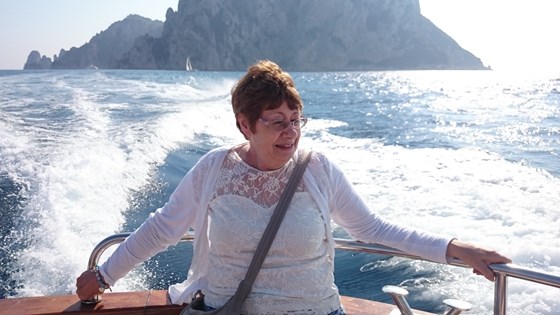 Mum holding on to the boat to Capri, Italy 2015