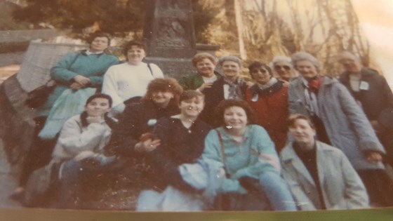 Mary with her friends and friends daughters in Lourdes over 30 years ago witth all Night Vigil Group organised by Pat Harley's cousin