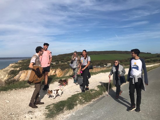 Robyne, Seb, Sylvia, Lucy (hiding), Georgie, Christa and Toran