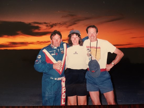 Rosco & Cheryl McGlashan with John 1994 Australian Land Speed Record achieved 'THANKS JOHN"