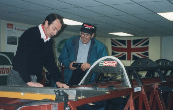 John and Art Arfons and the chassis of Thrust Supersonic Car.