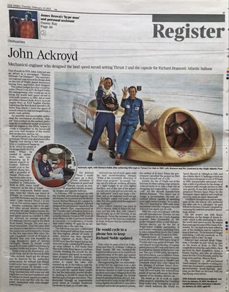 The Times obituary 23rd Feb 21 John Ackroyd