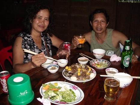 eating delicious food in Cambodia with mum