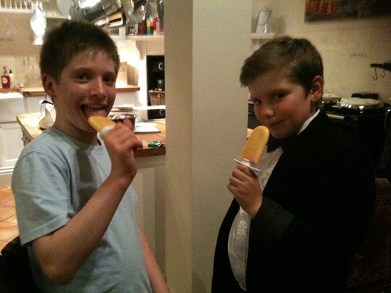 Wiliam and Henry with 'healthy' iced lollies -lovingly crafted by recipes no one else would try!