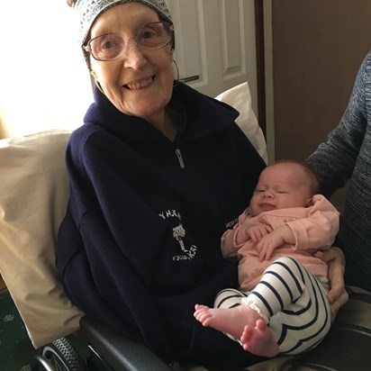 Great Nanny is very pleased to meet her Great Grandaughter Emelia May