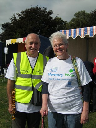 Mary and Roger raising money for the Alzheimer's Society on their Memory Walk