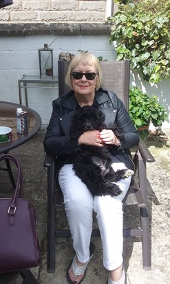 White trousers and a puppy.