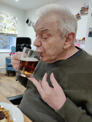 Enjoying his favourite tipple! (March 2023)