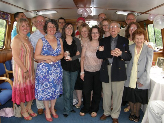 All the family on the river chelmer celebrating their 60th wedding anniversary