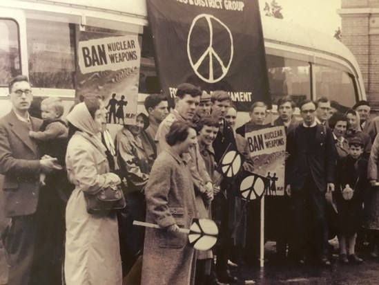 On a CND march in the 50s. Barbara is the pretty one smiling in the middle, Brian is on her left