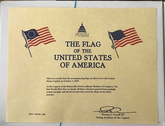 Certify that the USA flag was flown over the United States Capitol on October 3, 2019.
