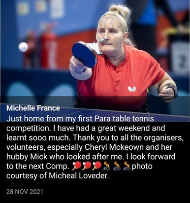 Michelle's first Para table tennis competition