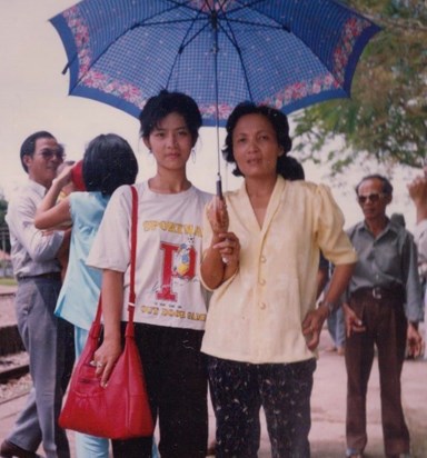 Suong and Aunt Chin at Quang Ngai train station, Vietnam, 1990