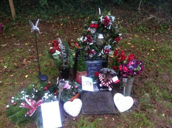 Glenn's memorial stone in Ottery St Mary cemetery, Christmas 2015