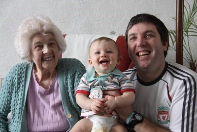 Cathy with grand-son Peter and great-grandson James