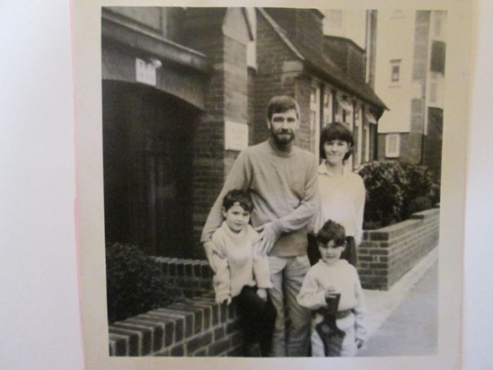 Paddy and Ken with Steve and Andy outside the family flat in Golders Green