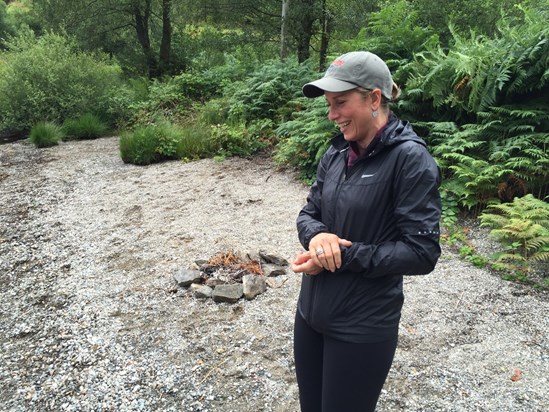 Mum just tried to skip a rock but forgot to let go until the last minute and it hit Dad in the head!