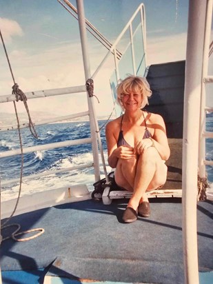 Mum was at her most happiest on holiday, in the sun / on a boat on a Greek island 🏝️ 🇬🇷🩵