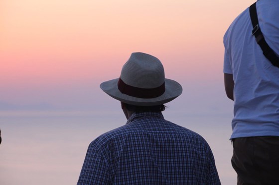 James watching a classic sunset at Oia on Santorini 