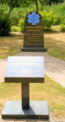 Ambulance Service Memorial at NMA, Staffordshire. " Stand down Pete, duty done. R.I.P. "