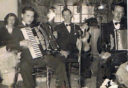 Front row, far right: Dougal playing with his first dance band somewhere in Argyll, Scotland