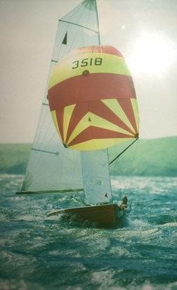 Here are some brilliant images of Ian and I sailing - wonderful memories- this one blasting and smiling ar Abersoch!