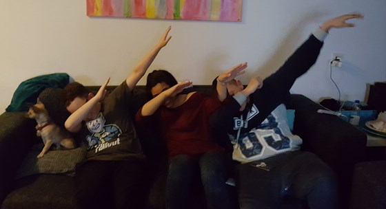 Dabbing with his cousins