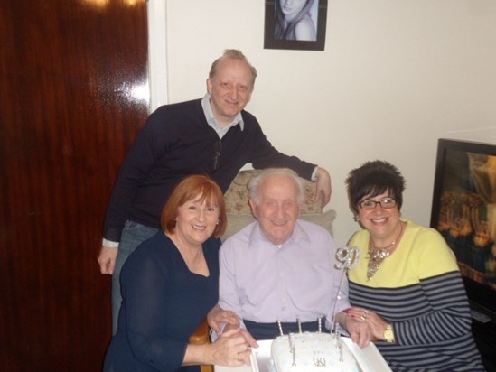 Dad's 90th with Daughters Janet and Pauline and son Derek