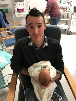 Holding your nephew while he was still in hospital