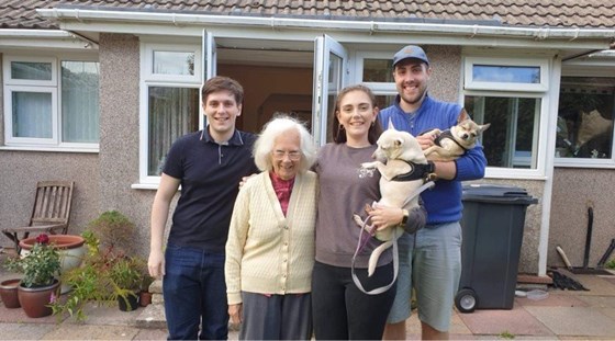 Dorothy with 2 of her grandchildren Jon and Steff (Adam and the dogs feature as well) 