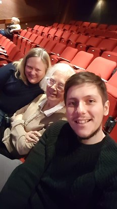 Alison, Dorothy and Jon at the pantomime 