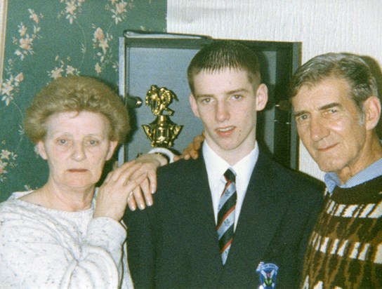 Charles with Gran and Grandad Leaving for Hungary with Scotland Squad.