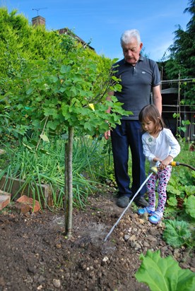 Chalfont - July 2016 - teaching Yesui about gardening 