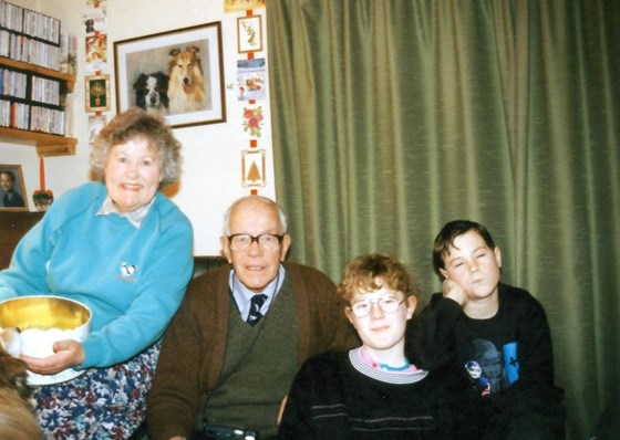 Barbara, James (Grandad) Becky and Duncan in the house in Parkfield Road, Topsham.