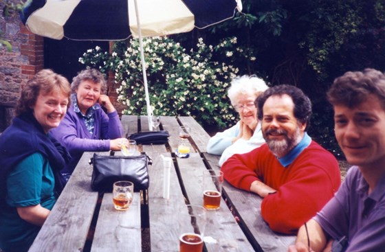 The family out for drinks at the pub.  Barbara Annie (Guest) Joan (Annie’s mum) Gordon Guest Philip 