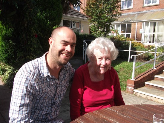 Dr Duncan Guest with Barbara Guest in the gardens of the residential home in the summer of 2012.