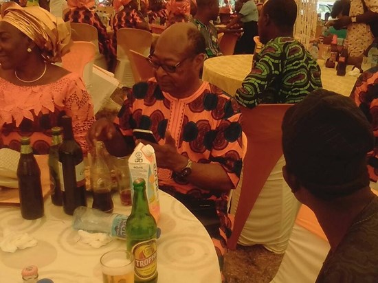 Dr Segun George and some members of George family  in Ago Iwoye for the burial reception party of la