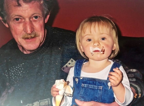 Grandad and Ella demolishing an ice cream 