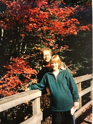 Enjoying fall colours in Nova Scotia in 1994.  A visit cherished by  Deb, Allee, Max and Bronwyn