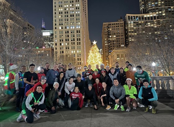 Ed and Running Friends, Evening Run to City Christmas Tree, December 20, 2023