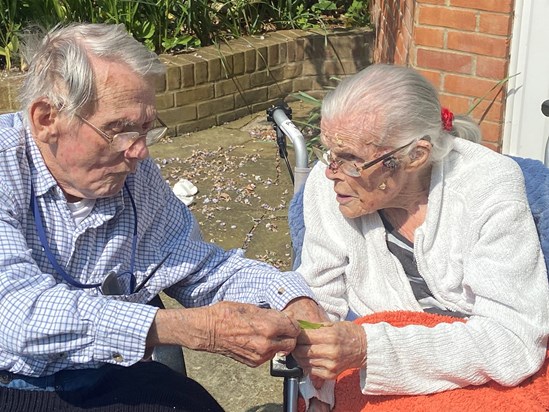 Sharing a moment in the garden together, talking about leaves 🍁 