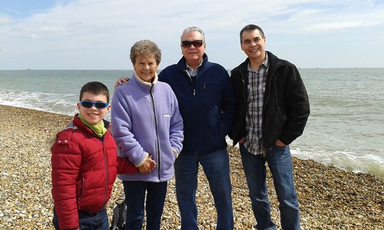 On Southsea beach with her boys