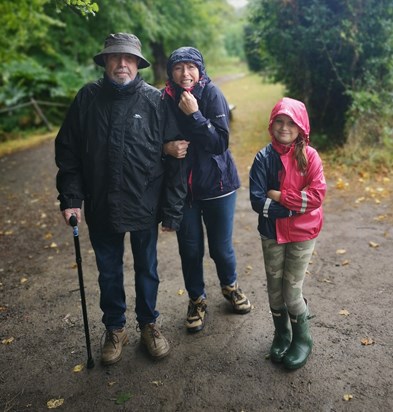 Braving the British summer with Margaret and granddaughter Evie