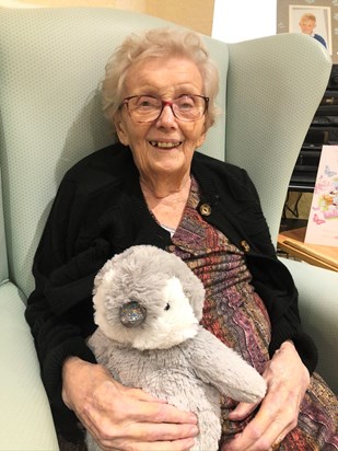 With her birthday teddy- 19/02/2019