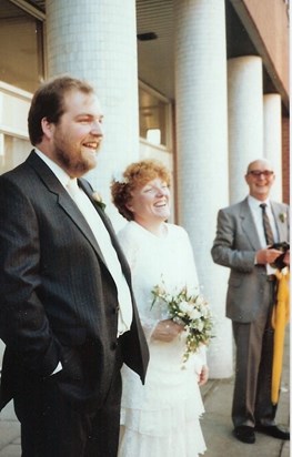 Wedding Day with Grandpa in the background