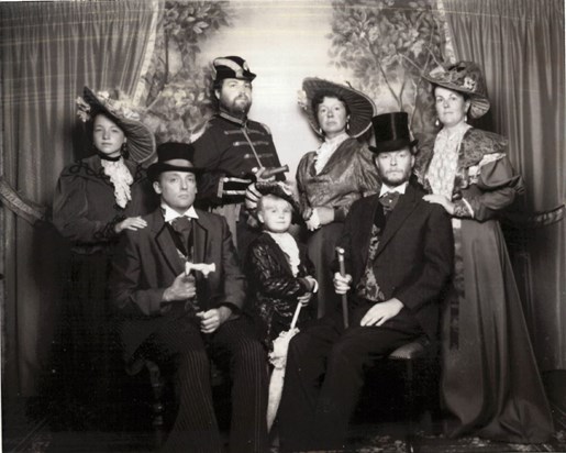 Victorian pose: Jodie, Sam, Andy, Freya, Sarah, Jules and Hoppy, Whitby 1994