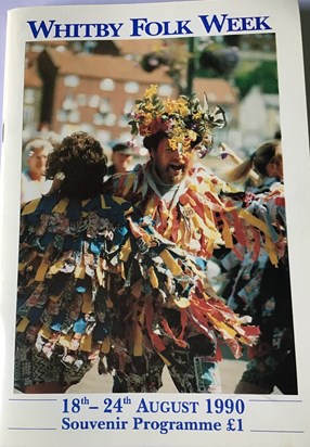 Dad and Sarah on the front cover of Whitby Folk Festival programme, August 1990