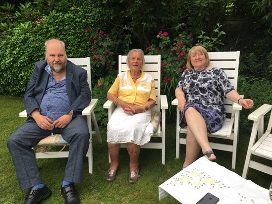 Andy and Hester celebrating Margaret's 100th birthday, June 2018  