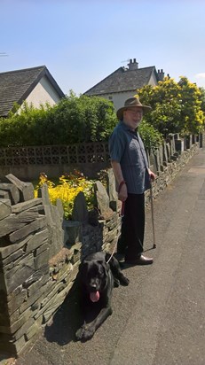 Dad with Bracken on a very hot day at the village of Coniston , The Lake District,2017 Lovely memories.