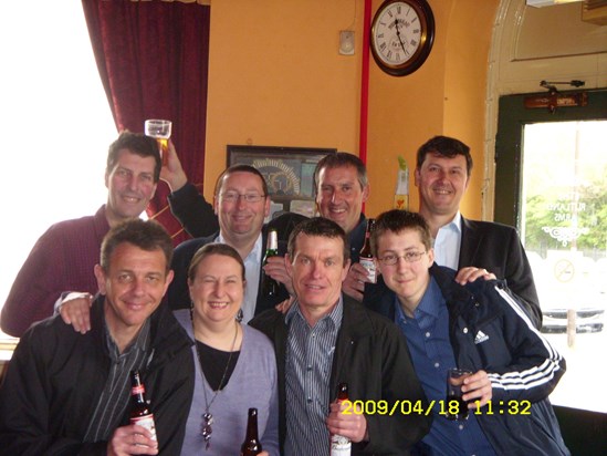 Cord and friends prior to a very beery corporate day at Fratton Park.